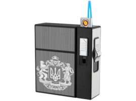 Портсигар для сигарет з USB зажигалкой + пьезо на 20 сиг "Герб"