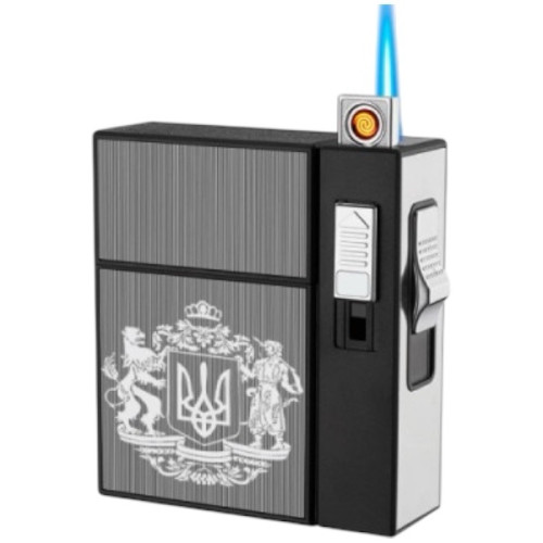Портсигар для сигарет з USB зажигалкой + пьезо на 20 сиг "Герб"
