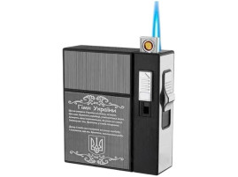 Портсигар для сигарет із USB запальничкою + п'єзо на 20 сиг "Гімн України"