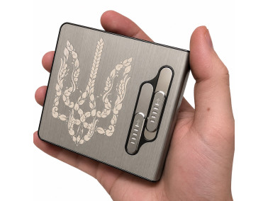 Портсигар с USB зажигалкой и автоподачей сигарет "Герб" (16)