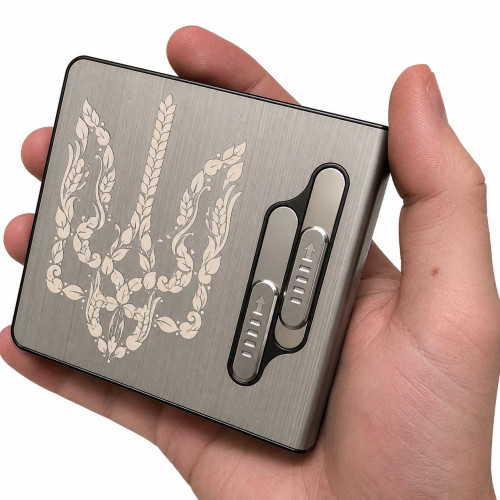 Портсигар с USB зажигалкой и автоподачей сигарет "Герб" (16)