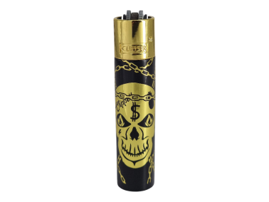 Зажигалка Clipper металл Rose Skull Gold