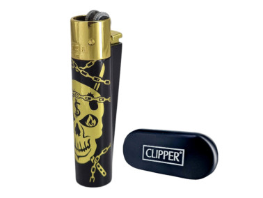 Зажигалка Clipper металл Rose Skull Gold