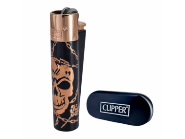 Зажигалка Clipper металл Rose Skull Bronze