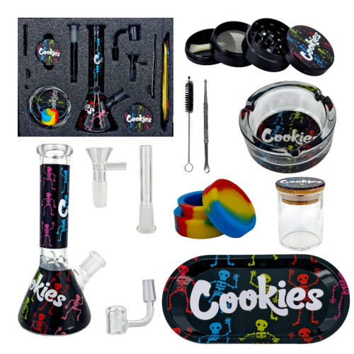 Набор для курения с стеклянным бонгом из 10 предметов "Cookies-Black"