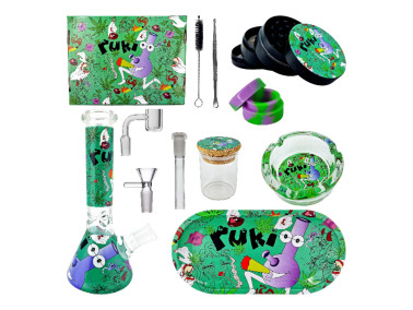 Набор для курения с стеклянным бонгом из 10 предметов "Rukioo"  Green