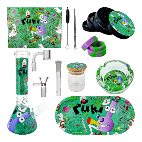Набор для курения с стеклянным бонгом из 10 предметов "Rukioo"  Green