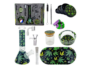 Набор для курения с стеклянным бонгом из 10 предметов "WEED"  
