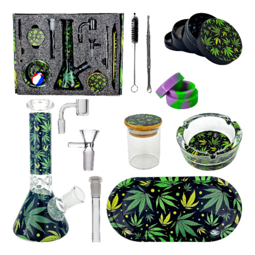 Набор для курения с стеклянным бонгом из 10 предметов "WEED"