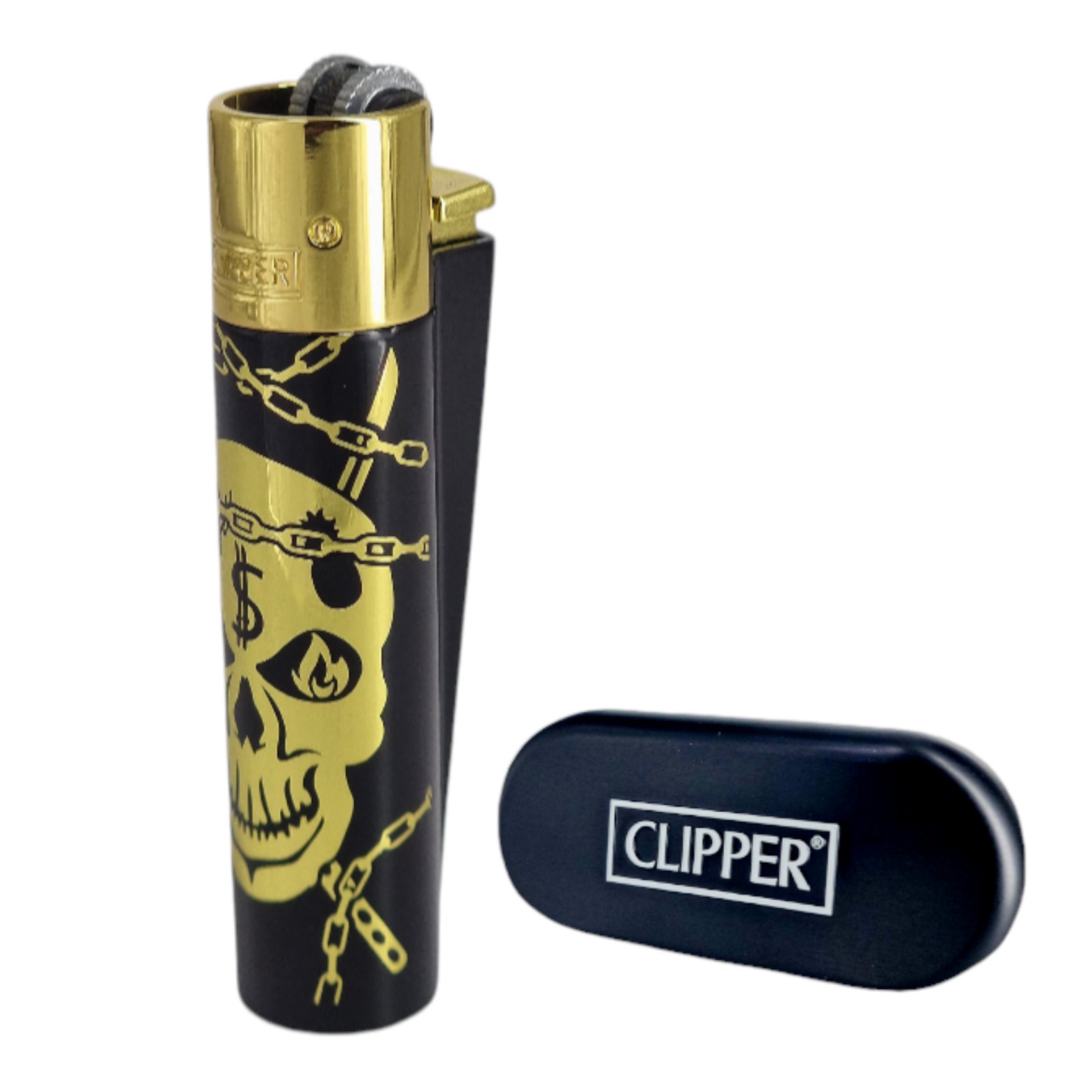 Купить Зажигалка Clipper металл Rose Skull Gold с доставкой по